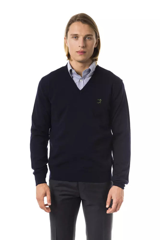 Uominitaliani Blue Merino Men Sweater Uominitaliani