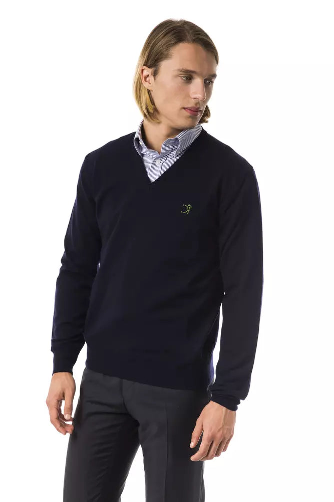 Uominitaliani Blue Merino Men Sweater Uominitaliani