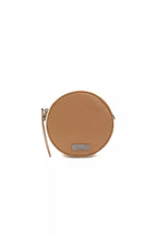 Brown leather women’s crossbody bag by Pompei Donatella with adjustable strap and sleek design.