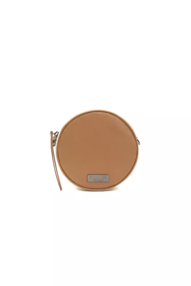 Brown leather women’s crossbody bag by Pompei Donatella with adjustable strap and sleek design.