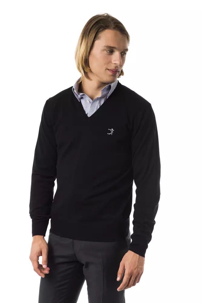 Uominitaliani Black Merino Wool Men Sweater Uominitaliani