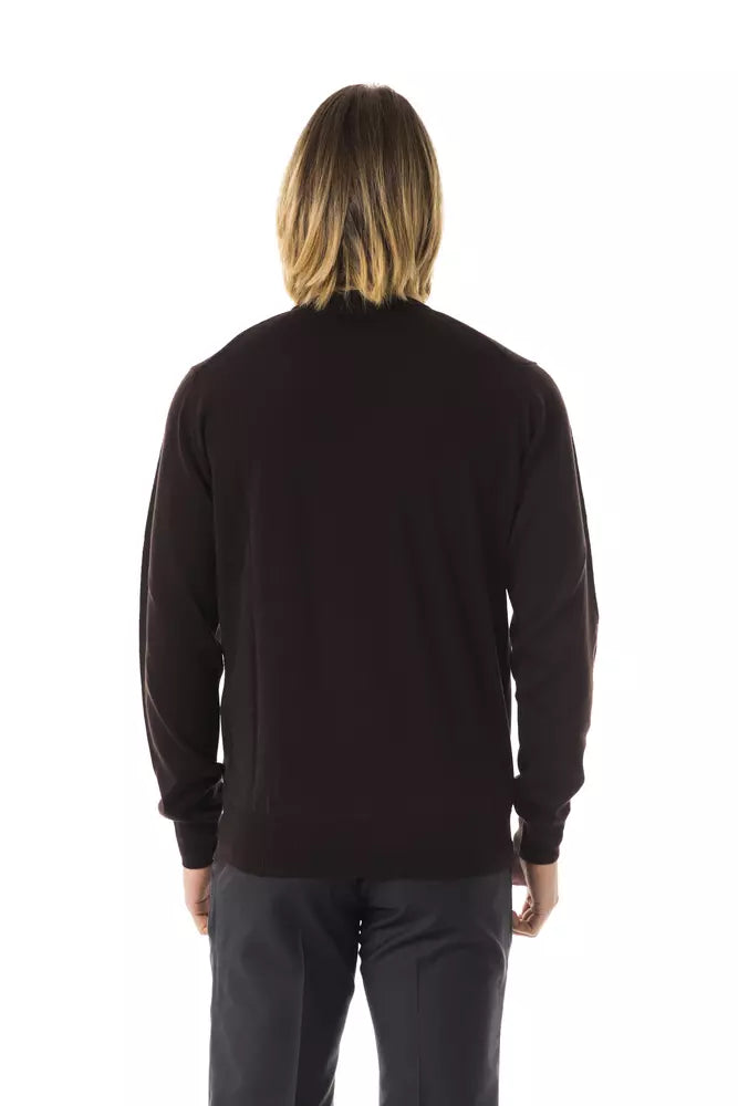 Uominitaliani Brown Merino Wool Men Sweater Uominitaliani