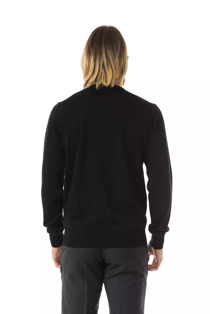 Uominitaliani Black Merino Wool Men Sweater Uominitaliani