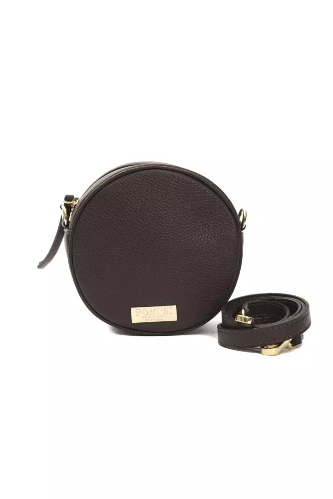 Brown leather women’s crossbody bag by Pompei Donatella with a sleek design and adjustable strap, perfect for everyday use.