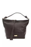 Brown leather women's shoulder bag by Pompei Donatella with sleek design and adjustable strap, perfect for everyday use.