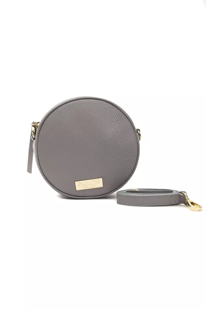 Gray leather Pompei Donatella crossbody bag for women, featuring a sleek design with a adjustable strap and stylish hardware.