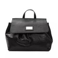 Black leather women’s shoulder bag by Pompei Donatella with sleek design and silver hardware details.