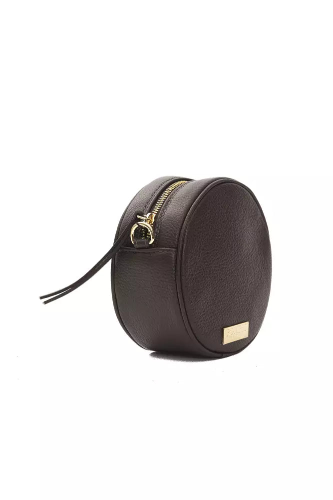 Brown leather Pompei Donatella crossbody bag for women with adjustable strap and sleek design, perfect for everyday use.