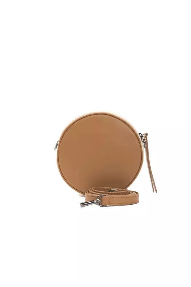 Brown leather women’s crossbody bag by Pompei Donatella with a sleek design and adjustable strap.