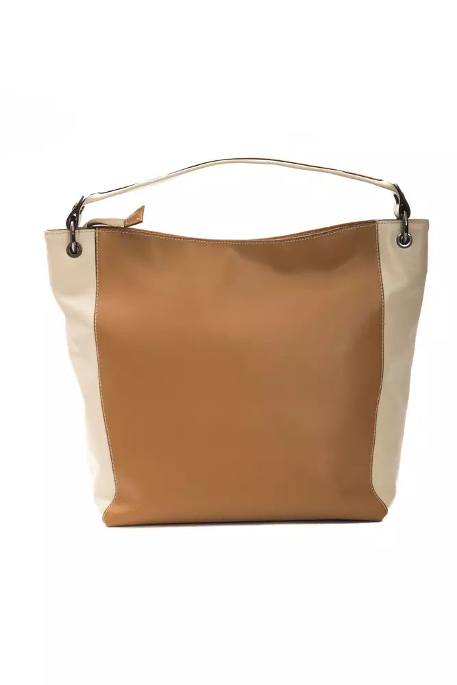 Brown leather women’s shoulder bag by Pompei Donatella with sleek design and adjustable strap.