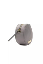 Gray leather Pompei Donatella women’s crossbody bag with adjustable strap and sleek design.