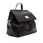 Black leather women’s shoulder bag by Pompei Donatella with sleek design and adjustable strap, featuring a spacious interior.