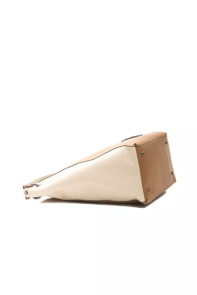 Brown leather women's shoulder bag by Pompei Donatella with sleek design and adjustable strap, featuring a spacious interior.