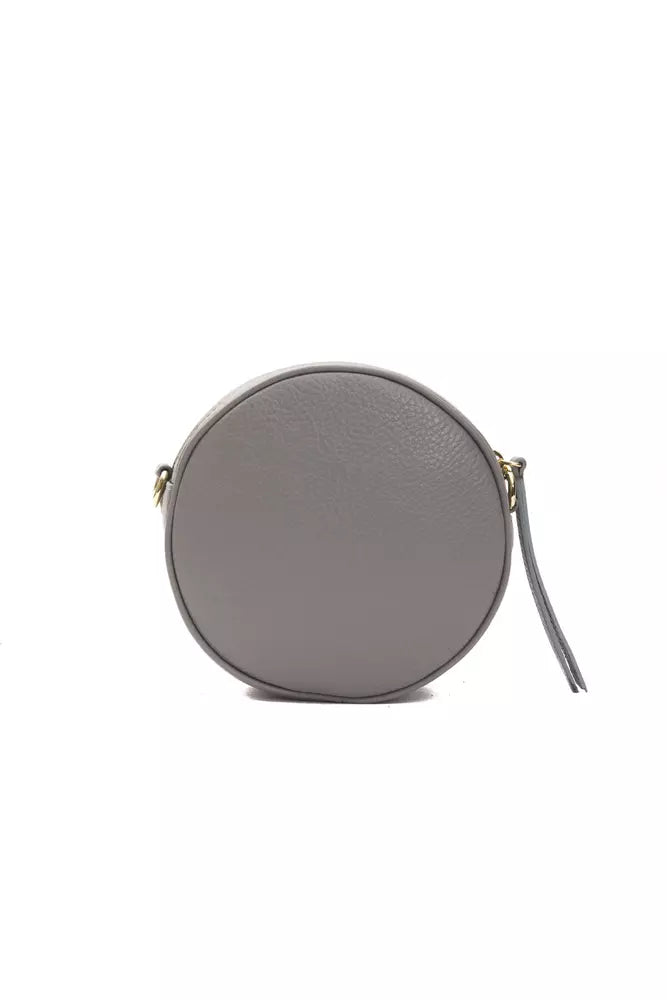 Gray leather Pompei Donatella women's crossbody bag with sleek design and adjustable strap, featuring subtle branding and top zipper closure.