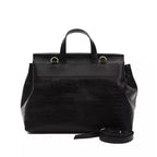 Black leather shoulder bag for women by Pompei Donatella, featuring a sleek design and spacious interior.
