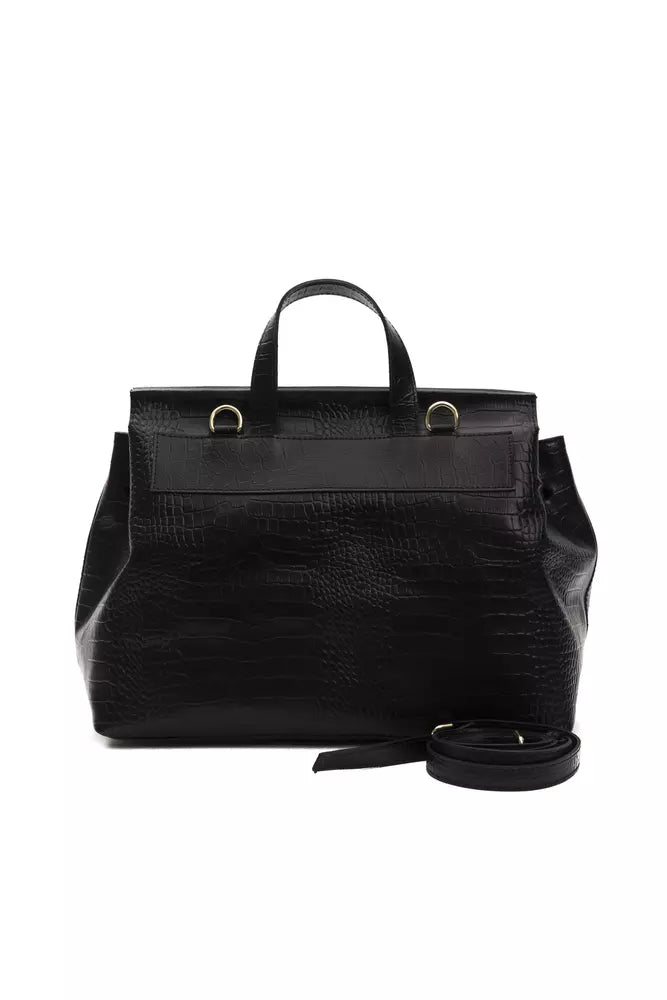 Pompei Donatella Black Leather Women Shoulder Bag Pompei Donatella