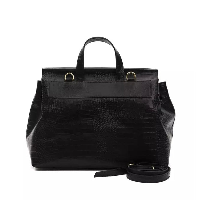 Black leather shoulder bag for women by Pompei Donatella, featuring a sleek design and spacious interior.