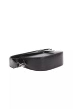 Black leather women’s crossbody bag by Pompei Donatella with adjustable strap and sleek design.