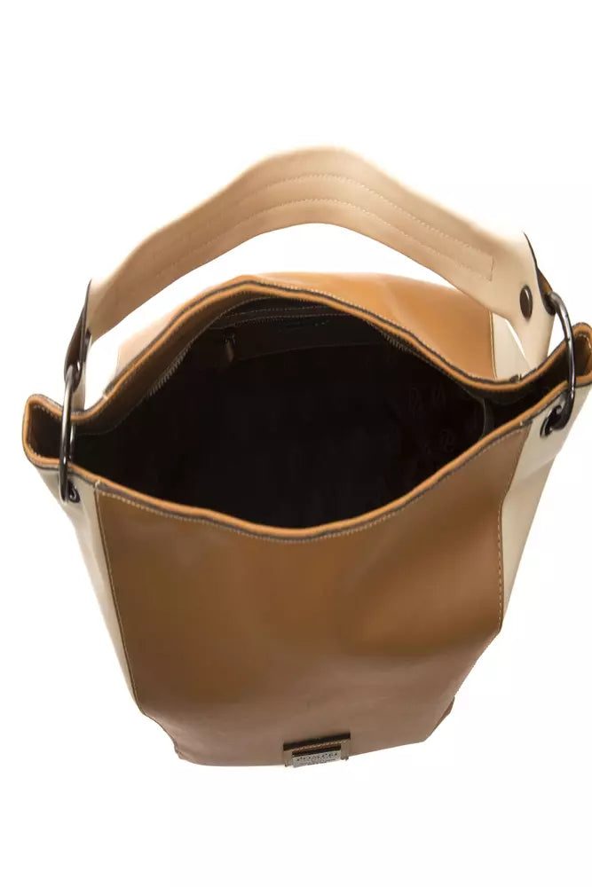 Brown leather women’s shoulder bag by Pompei Donatella featuring a sleek design and adjustable strap.