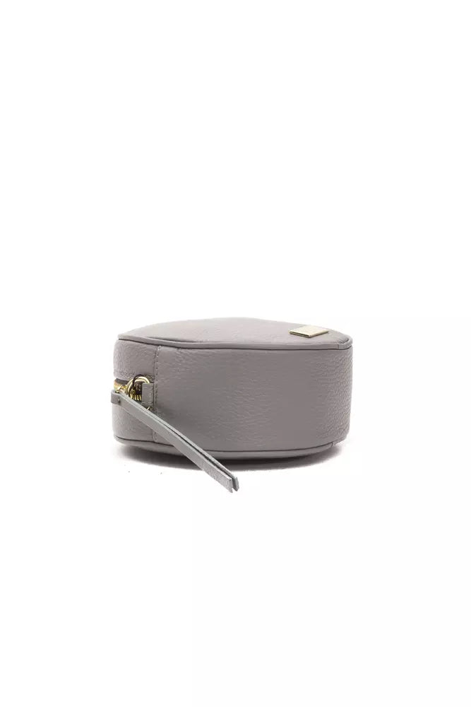 Gray leather women’s crossbody bag by Pompei Donatella with sleek design and adjustable strap, perfect for everyday use.