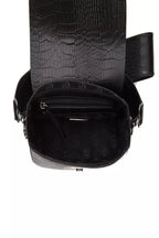 Black leather women’s crossbody bag by Pompei Donatella with adjustable strap and sleek design.