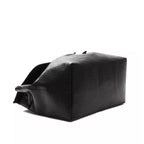 Black leather women’s shoulder bag by Pompei Donatella with sleek design and adjustable strap, showcasing craftsmanship and style.