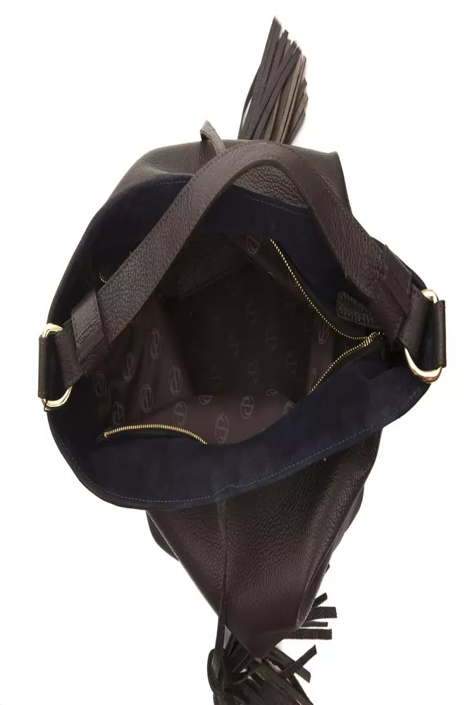 Brown leather women's shoulder bag by Pompei Donatella with a sleek design and adjustable strap.
