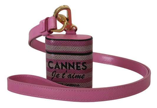 Dolce & Gabbana Pink Black Leather Strap Gold Metal Logo Airpods Case Dolce & Gabbana