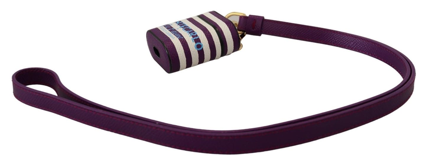 Dolce & Gabbana Purple Leather Strap Gold Metal Logo Airpods Case Dolce & Gabbana