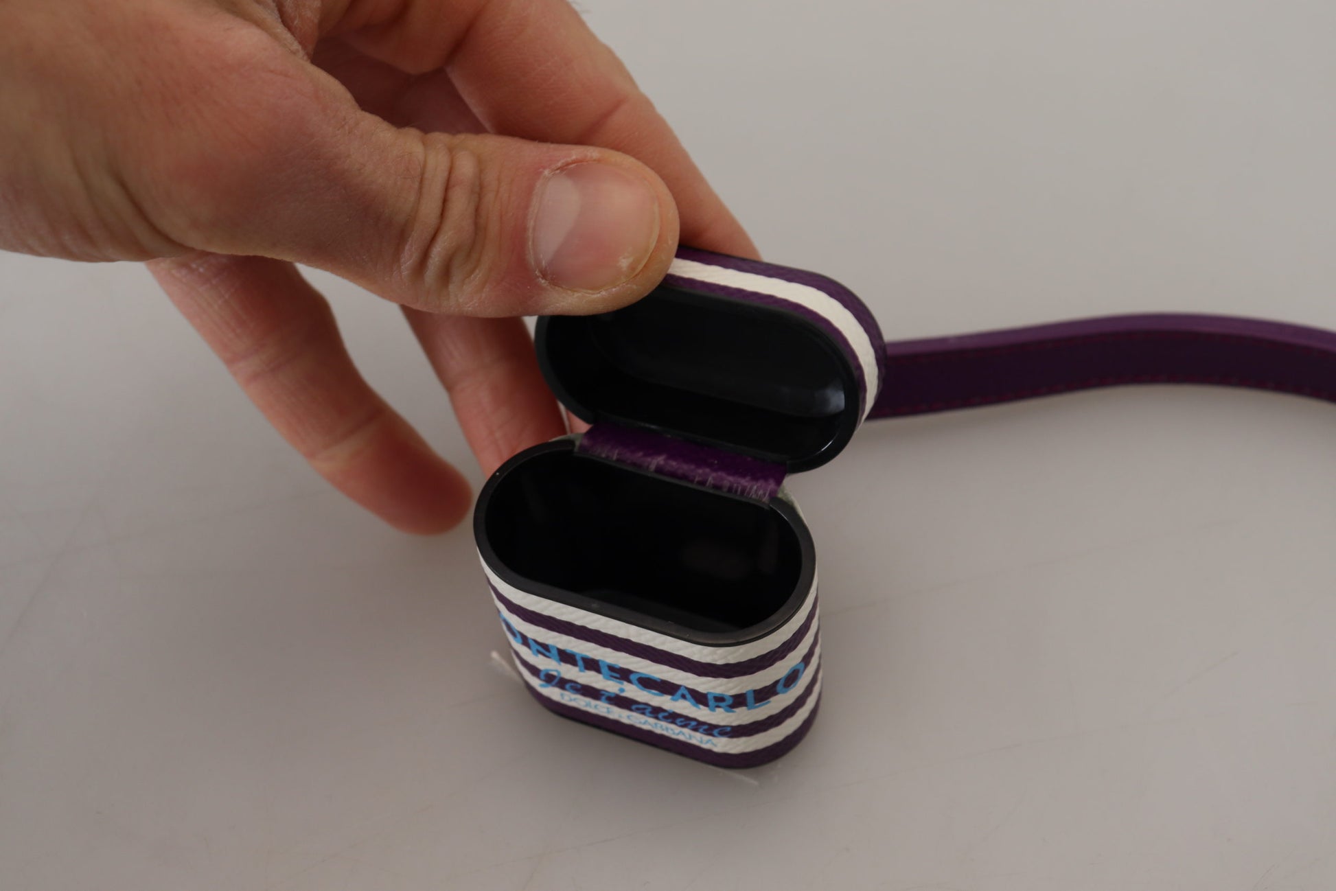 Dolce & Gabbana Purple Leather Strap Gold Metal Logo Airpods Case Dolce & Gabbana