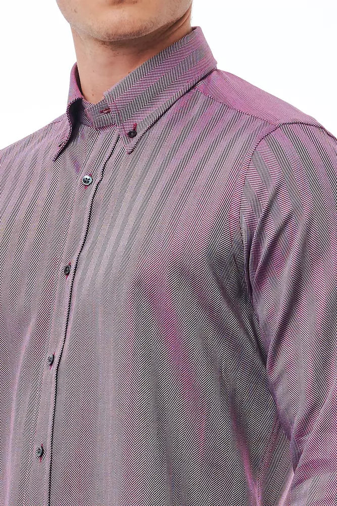 Bagutta burgundy cotton men's shirt displayed flat with collar and buttons, showcasing classic style and fabric texture.