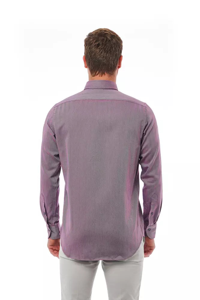 Bagutta burgundy cotton men's shirt displayed flat, showing the classic collar and button-down front.