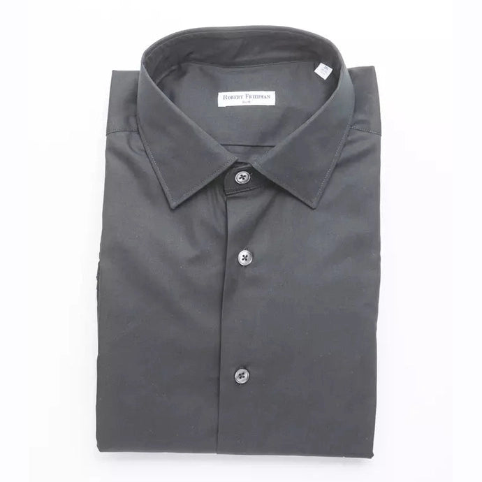 Robert Friedman Black Cotton Men's Slim Shirt