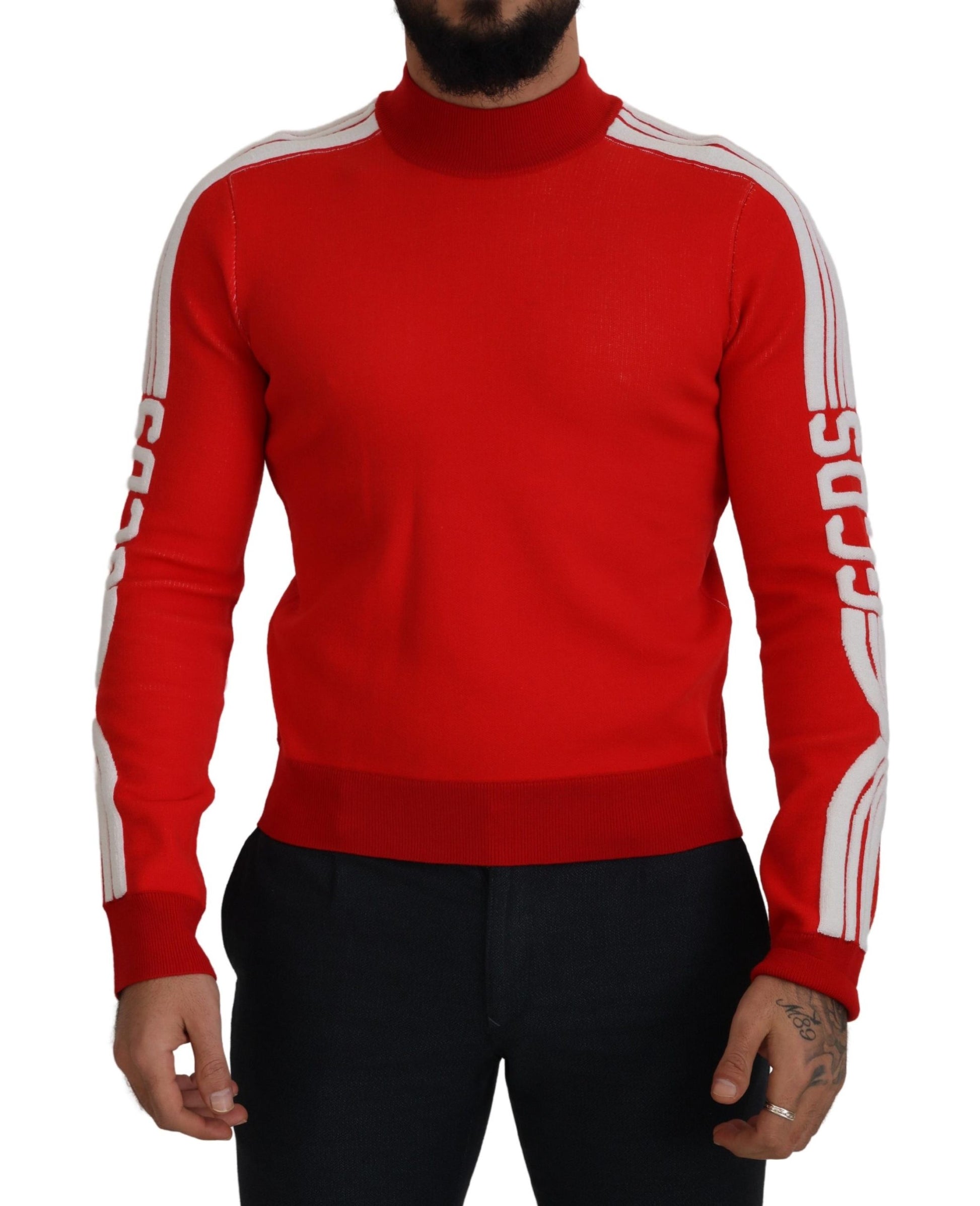 GCDS Red Wool Logo Printed Crew Neck Men Pullover Sweater GCDS