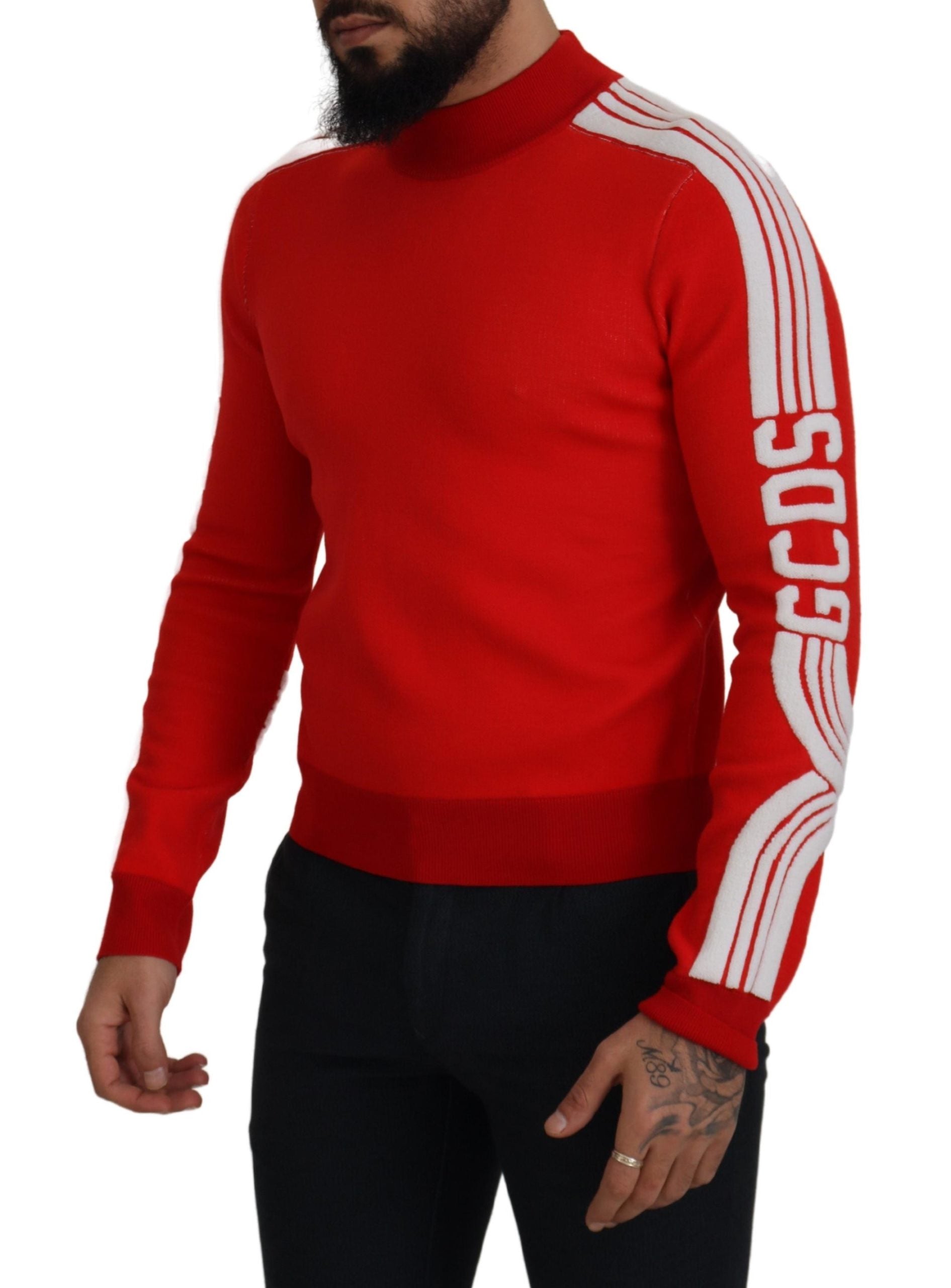 GCDS Red Wool Logo Printed Crew Neck Men Pullover Sweater GCDS
