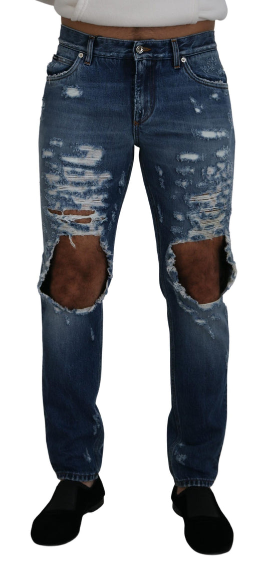Dolce & Gabbana Blue Cotton Tattered Men Denim Jeans Dolce & Gabbana
