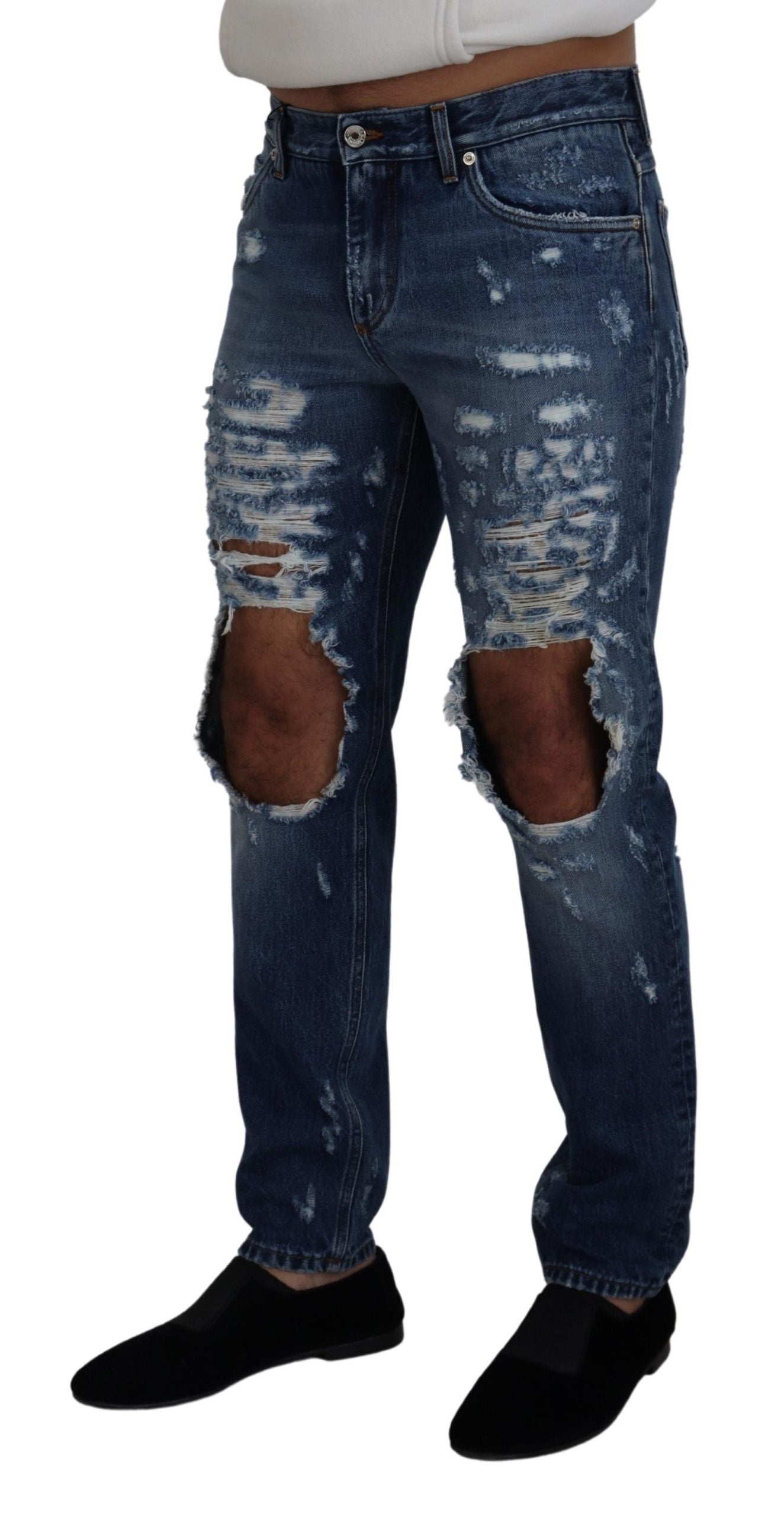 Dolce & Gabbana Blue Cotton Tattered Men Denim Jeans Dolce & Gabbana