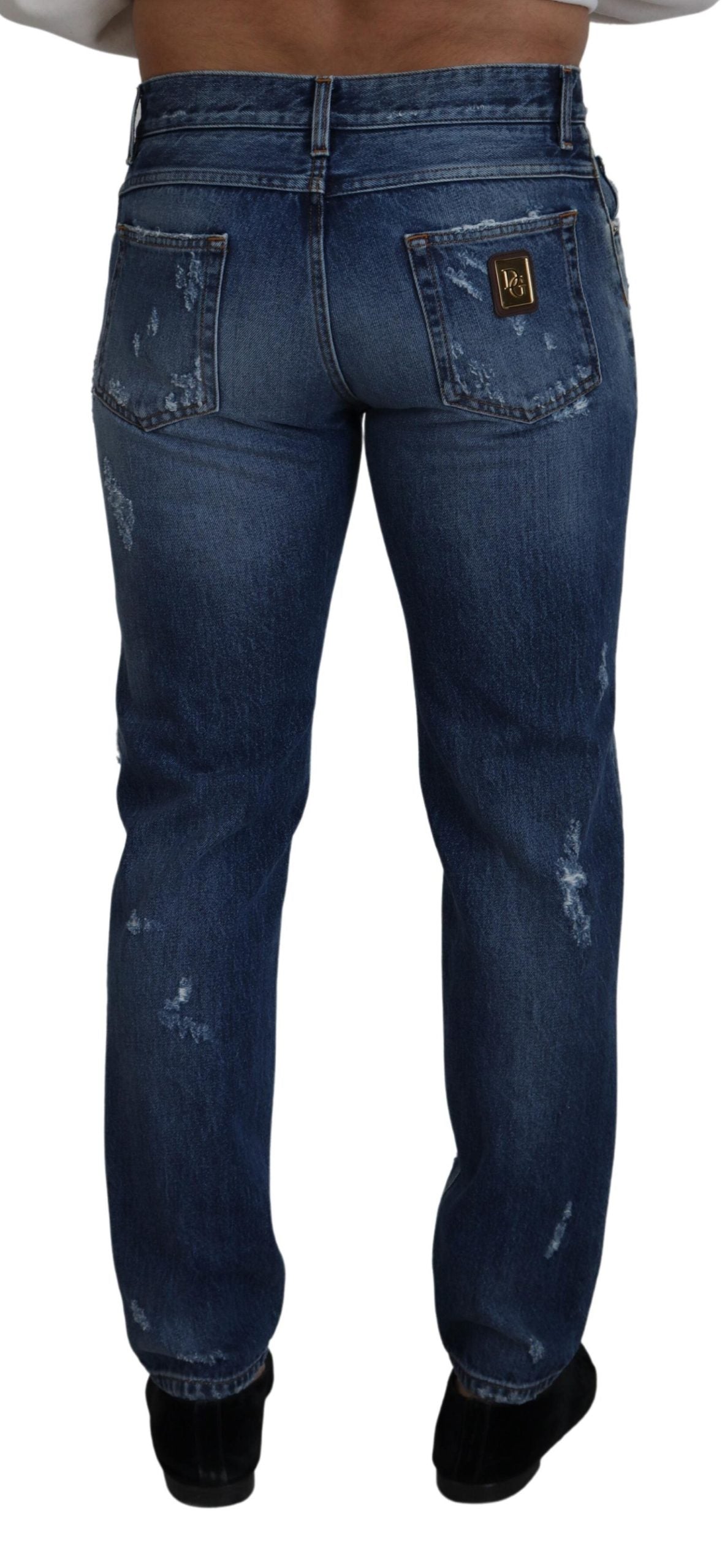 Dolce & Gabbana Blue Cotton Tattered Men Denim Jeans Dolce & Gabbana