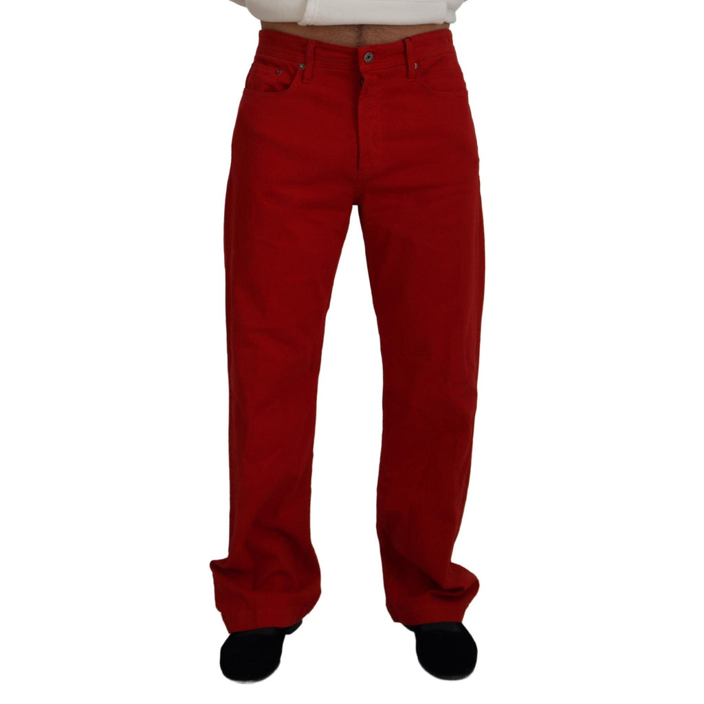 Dolce & Gabbana Red Cotton Straight Fit Men Denim Jeans