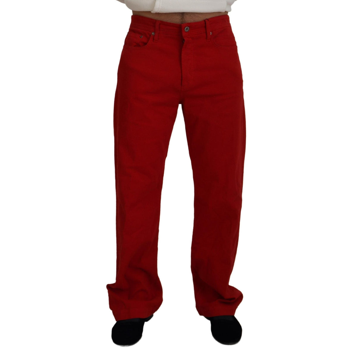 Dolce & Gabbana Red Cotton Straight Fit Men Denim Jeans