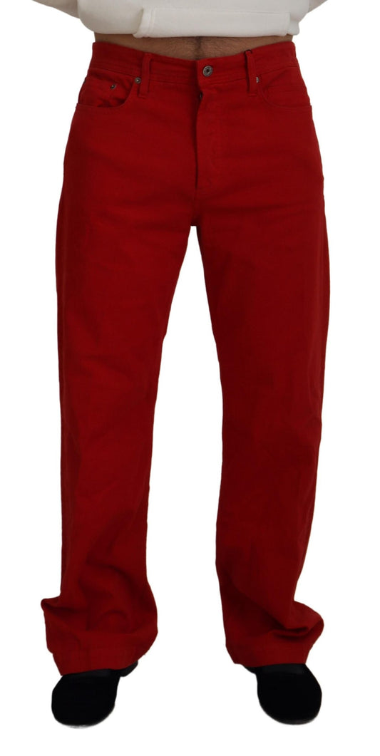 Dolce & Gabbana Red Cotton Straight Fit Men Denim Jeans Dolce & Gabbana
