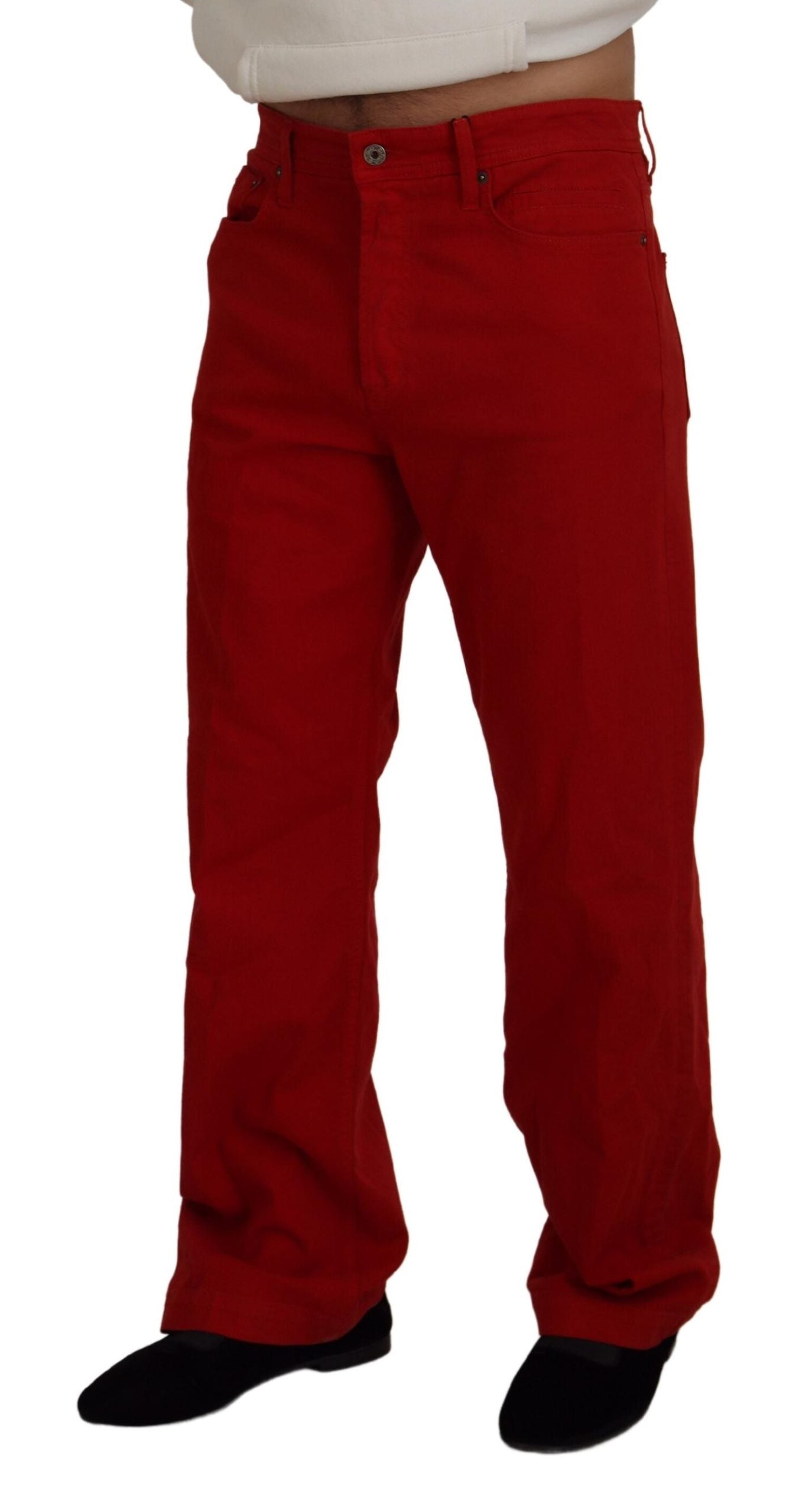 Dolce & Gabbana Red Cotton Straight Fit Men Denim Jeans Dolce & Gabbana