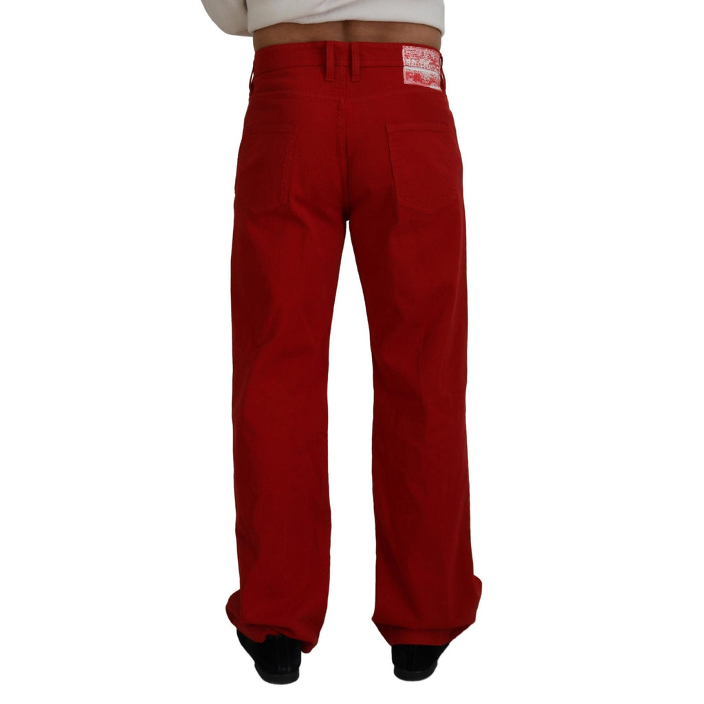 Dolce & Gabbana Red Cotton Straight Fit Men Denim Jeans