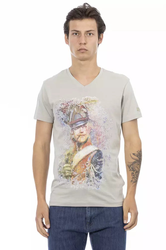 Trussardi Action Gray Cotton Men's V-Neck T-Shirt Trussardi Action