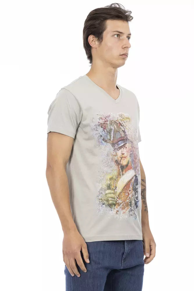 Trussardi Action Gray Cotton Men's V-Neck T-Shirt Trussardi Action