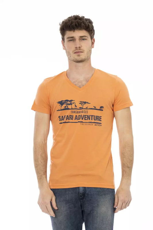 Trussardi Action Orange Cotton Men V-Neck T-Shirt Trussardi Action
