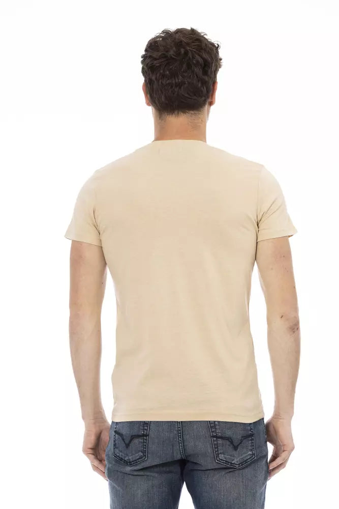 Trussardi Action Beige Cotton Men V-Neck T-Shirt Trussardi Action