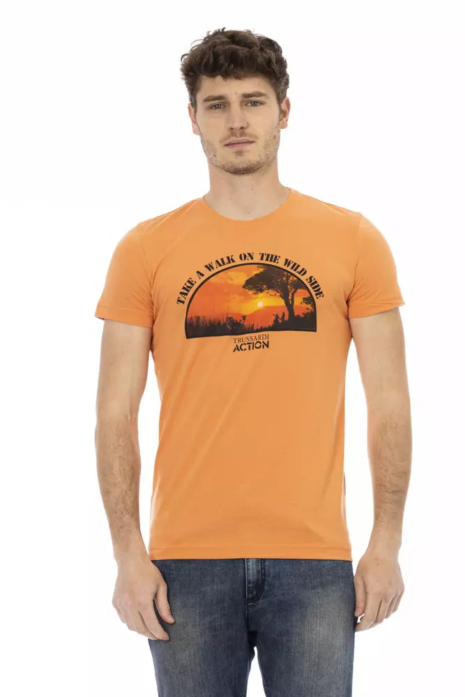 Orange cotton men’s T-shirt by Trussardi Action with a casual fit and logo detail, displayed on a neutral background.