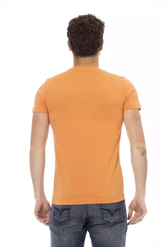 Trussardi Action orange cotton men's T-shirt with logo detail, casual fit, and crew neckline.