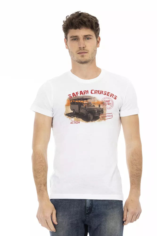 White cotton men's T-shirt from Trussardi Action with a classic fit and logo detail on the front.